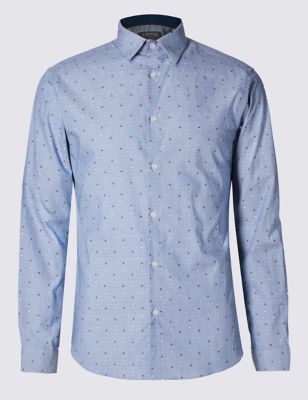 Pure Cotton Slim Fit Dobby Spotted Shirt